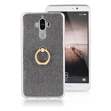 Luxury Soft TPU Glitter Back Ring Cover with 360 Rotate Finger Holder Buckle for Huawei Mate9 Mate 9 - Black