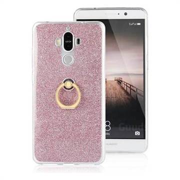 Luxury Soft TPU Glitter Back Ring Cover with 360 Rotate Finger Holder Buckle for Huawei Mate9 Mate 9 - Pink