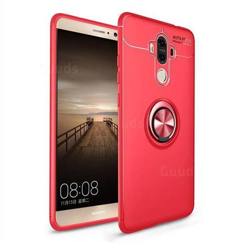 Auto Focus Invisible Ring Holder Soft Phone Case for Huawei Mate9 Mate 9 - Red
