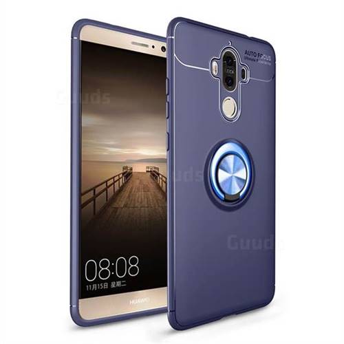 Auto Focus Invisible Ring Holder Soft Phone Case for Huawei Mate9 Mate 9 - Blue