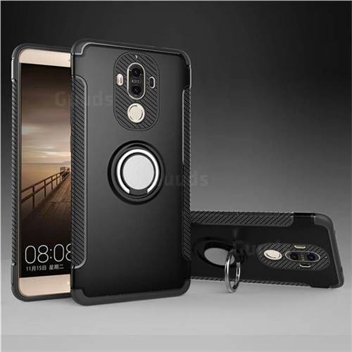 Armor Anti Drop Carbon PC + Silicon Invisible Ring Holder Phone Case for Huawei Mate9 Mate 9 - Black