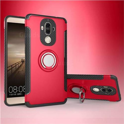 Armor Anti Drop Carbon PC + Silicon Invisible Ring Holder Phone Case for Huawei Mate9 Mate 9 - Red