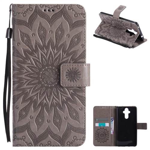 Embossing Sunflower Leather Wallet Case for Huawei Mate9 Mate 9 - Gray
