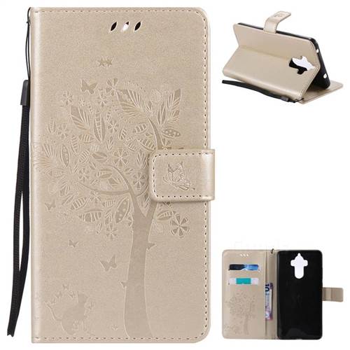 Embossing Butterfly Tree Leather Wallet Case for Huawei Mate9 Mate 9 - Champagne