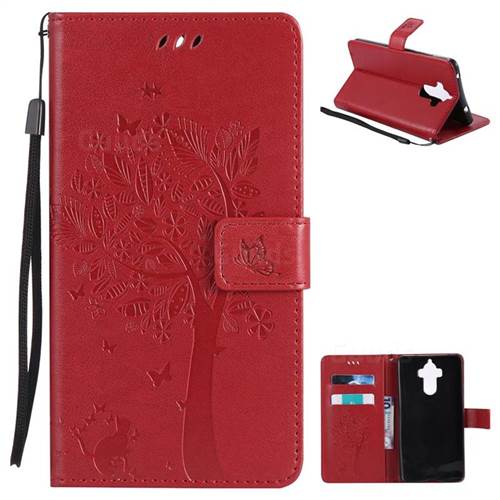 Embossing Butterfly Tree Leather Wallet Case for Huawei Mate9 Mate 9 - Red