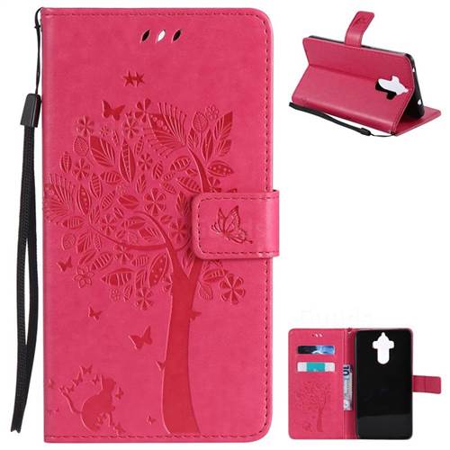 Embossing Butterfly Tree Leather Wallet Case for Huawei Mate9 Mate 9 - Rose