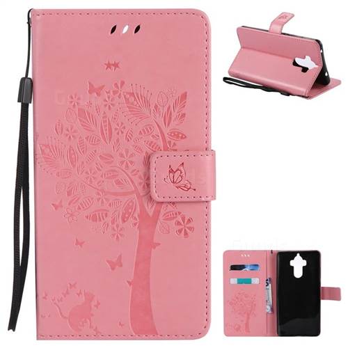 Embossing Butterfly Tree Leather Wallet Case for Huawei Mate9 Mate 9 - Pink