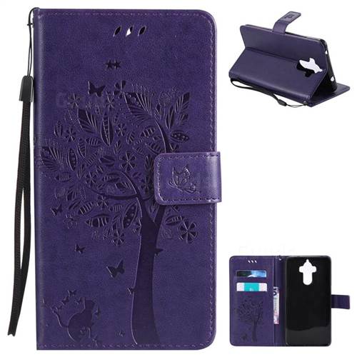 Embossing Butterfly Tree Leather Wallet Case for Huawei Mate9 Mate 9 - Purple
