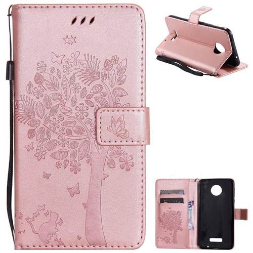 Embossing Butterfly Tree Leather Wallet Case for Huawei Mate9 Mate 9 - Rose Pink