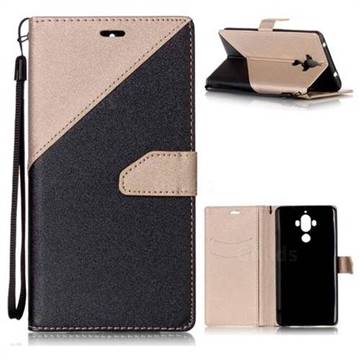 Dual Color Gold-Sand Leather Wallet Case for Huawei Mate9 Mate 9 (Black / Champagne )