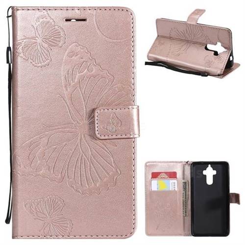 Embossing 3D Butterfly Leather Wallet Case for Huawei Mate9 Mate 9 - Rose Gold