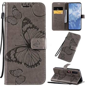 Embossing 3D Butterfly Leather Wallet Case for Xiaomi Mi 10 / Mi 10 Pro 5G - Gray