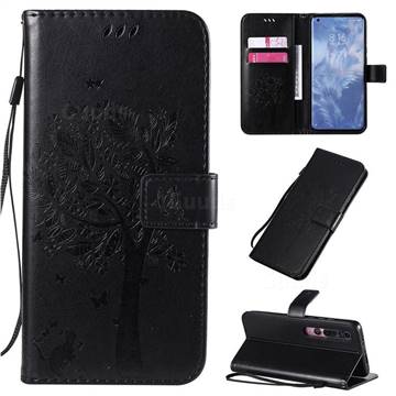 Embossing Butterfly Tree Leather Wallet Case for Xiaomi Mi 10 / Mi 10 Pro 5G - Black