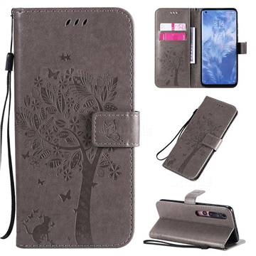 Embossing Butterfly Tree Leather Wallet Case for Xiaomi Mi 10 / Mi 10 Pro 5G - Grey