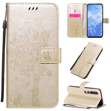 Embossing Butterfly Tree Leather Wallet Case for Xiaomi Mi 10 / Mi 10 Pro 5G - Champagne