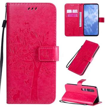 Embossing Butterfly Tree Leather Wallet Case for Xiaomi Mi 10 / Mi 10 Pro 5G - Rose