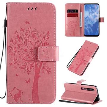 Embossing Butterfly Tree Leather Wallet Case for Xiaomi Mi 10 / Mi 10 Pro 5G - Pink