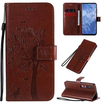 Embossing Butterfly Tree Leather Wallet Case for Xiaomi Mi 10 / Mi 10 Pro 5G - Coffee