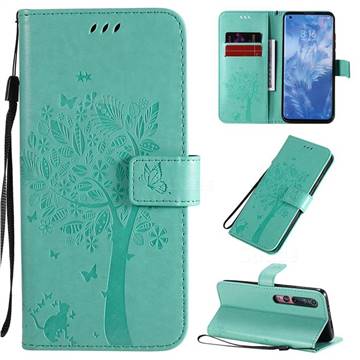 Embossing Butterfly Tree Leather Wallet Case for Xiaomi Mi 10 / Mi 10 Pro 5G - Cyan