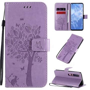 Embossing Butterfly Tree Leather Wallet Case for Xiaomi Mi 10 / Mi 10 Pro 5G - Violet