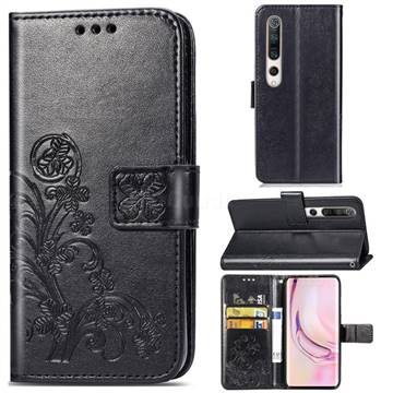 Embossing Imprint Four-Leaf Clover Leather Wallet Case for Xiaomi Mi 10 / Mi 10 Pro 5G - Black
