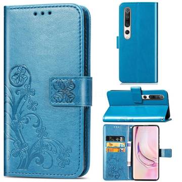 Embossing Imprint Four-Leaf Clover Leather Wallet Case for Xiaomi Mi 10 / Mi 10 Pro 5G - Blue