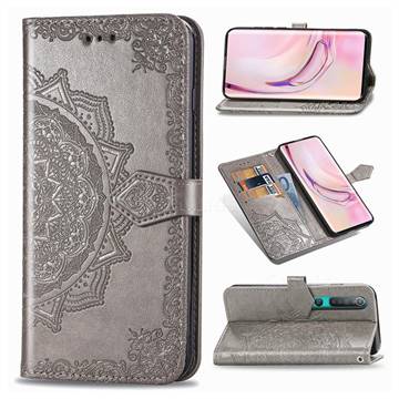 Embossing Imprint Mandala Flower Leather Wallet Case for Xiaomi Mi 10 / Mi 10 Pro 5G - Gray