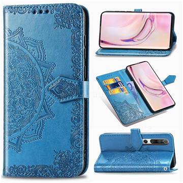 Embossing Imprint Mandala Flower Leather Wallet Case for Xiaomi Mi 10 / Mi 10 Pro 5G - Blue