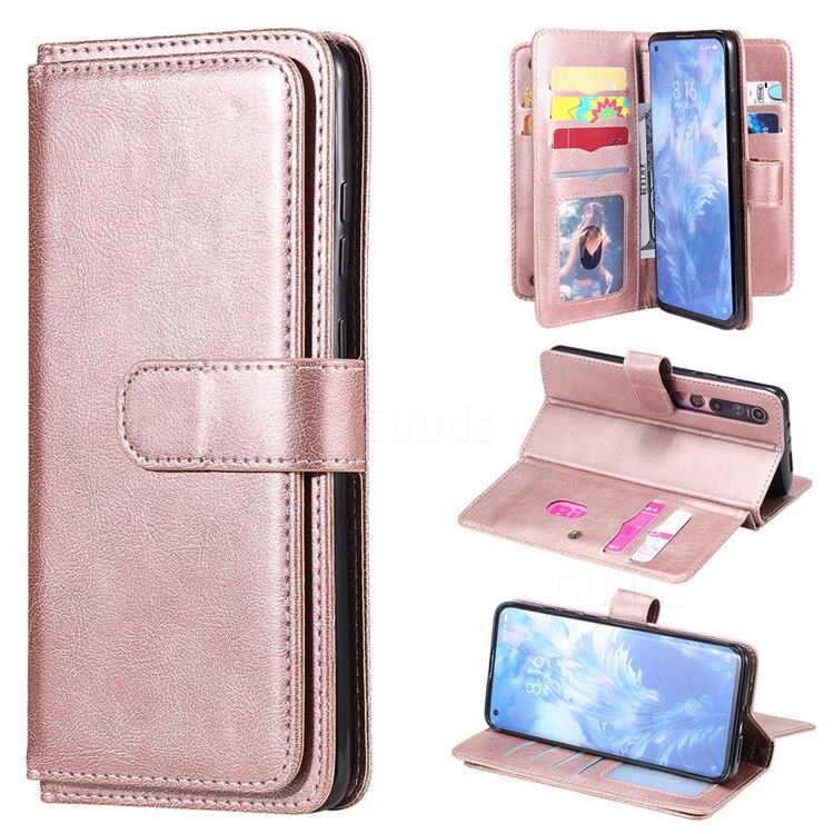 Multi-function Ten Card Slots and Photo Frame PU Leather Wallet Phone Case Cover for Xiaomi Mi 10 / Mi 10 Pro 5G - Rose Gold