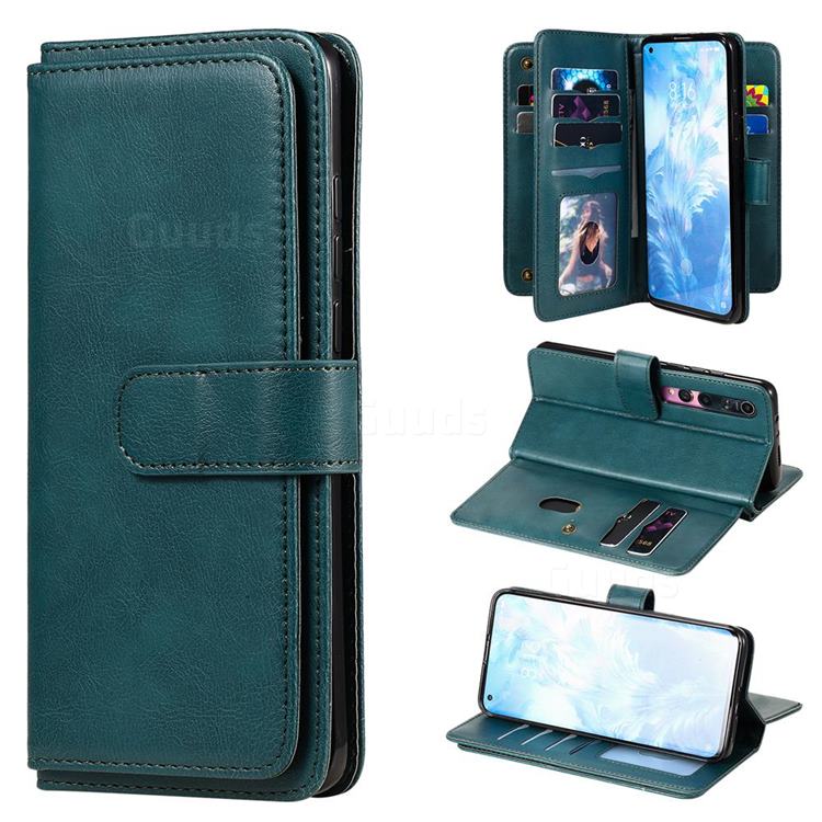 Multi-function Ten Card Slots and Photo Frame PU Leather Wallet Phone Case Cover for Xiaomi Mi 10 / Mi 10 Pro 5G - Dark Green
