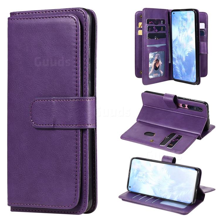 Multi-function Ten Card Slots and Photo Frame PU Leather Wallet Phone Case Cover for Xiaomi Mi 10 / Mi 10 Pro 5G - Violet