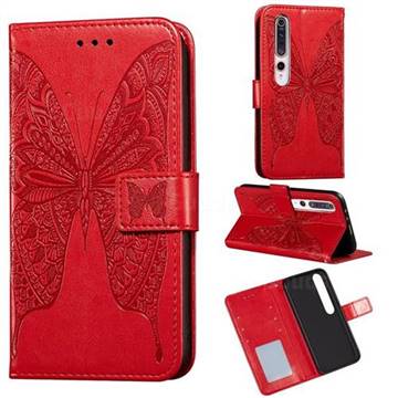 Intricate Embossing Vivid Butterfly Leather Wallet Case for Xiaomi Mi 10 / Mi 10 Pro 5G - Red