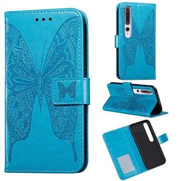 Intricate Embossing Vivid Butterfly Leather Wallet Case for Xiaomi Mi 10 / Mi 10 Pro 5G - Blue
