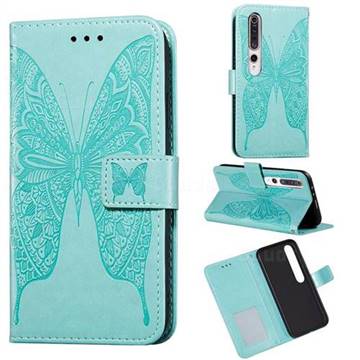 Intricate Embossing Vivid Butterfly Leather Wallet Case for Xiaomi Mi 10 / Mi 10 Pro 5G - Green