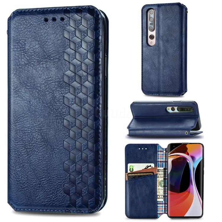 Ultra Slim Fashion Business Card Magnetic Automatic Suction Leather Flip Cover for Xiaomi Mi 10 / Mi 10 Pro 5G - Dark Blue