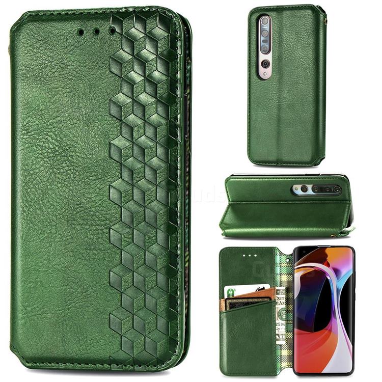 Ultra Slim Fashion Business Card Magnetic Automatic Suction Leather Flip Cover for Xiaomi Mi 10 / Mi 10 Pro 5G - Green
