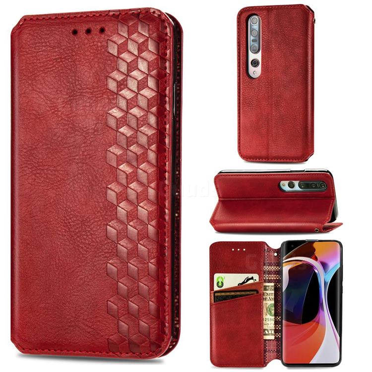 Ultra Slim Fashion Business Card Magnetic Automatic Suction Leather Flip Cover for Xiaomi Mi 10 / Mi 10 Pro 5G - Red