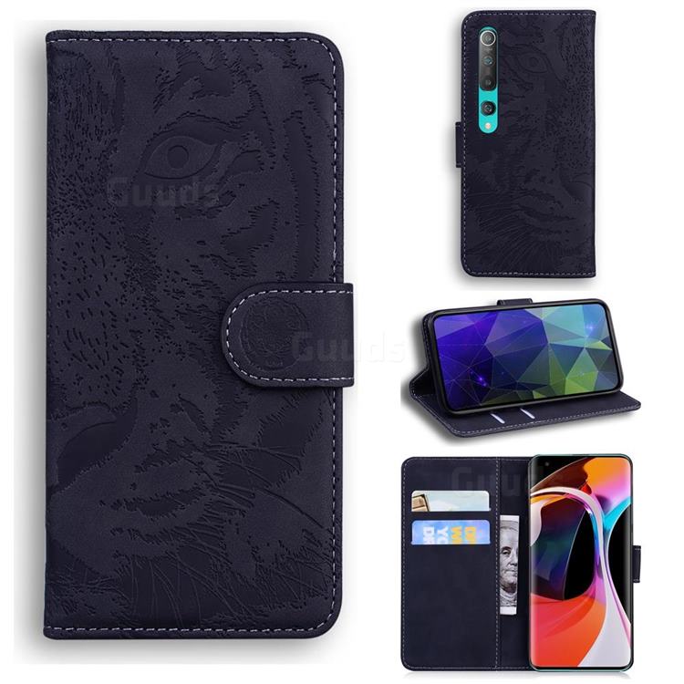 Intricate Embossing Tiger Face Leather Wallet Case for Xiaomi Mi 10 / Mi 10 Pro 5G - Black