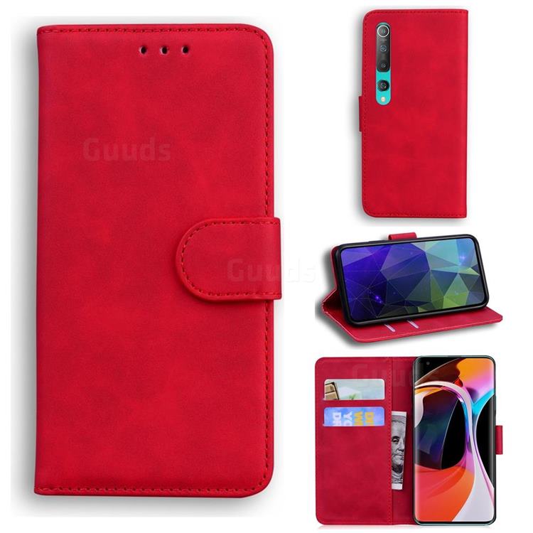 Retro Classic Skin Feel Leather Wallet Phone Case for Xiaomi Mi 10 / Mi 10 Pro 5G - Red