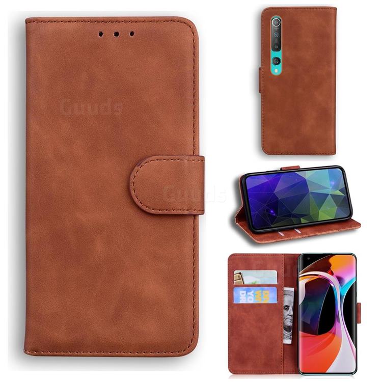 Retro Classic Skin Feel Leather Wallet Phone Case for Xiaomi Mi 10 / Mi 10 Pro 5G - Brown