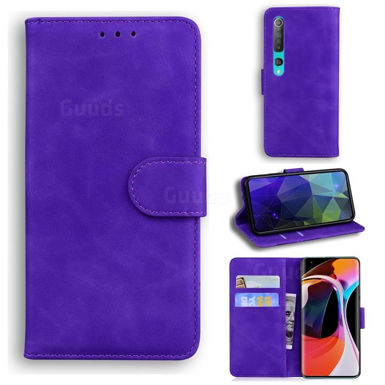 Retro Classic Skin Feel Leather Wallet Phone Case for Xiaomi Mi 10 / Mi 10 Pro 5G - Purple