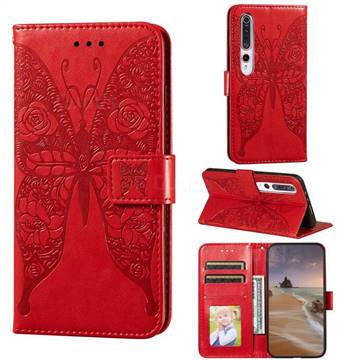 Intricate Embossing Rose Flower Butterfly Leather Wallet Case for Xiaomi Mi 10 / Mi 10 Pro 5G - Red
