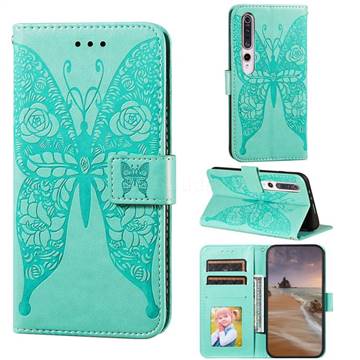 Intricate Embossing Rose Flower Butterfly Leather Wallet Case for Xiaomi Mi 10 / Mi 10 Pro 5G - Green