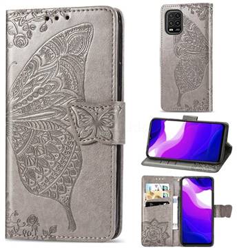 Embossing Mandala Flower Butterfly Leather Wallet Case for Xiaomi Mi 10 Lite - Gray