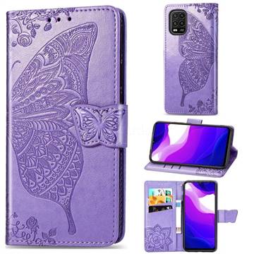Embossing Mandala Flower Butterfly Leather Wallet Case for Xiaomi Mi 10 Lite - Light Purple