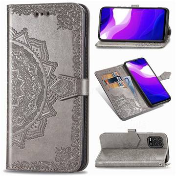 Embossing Imprint Mandala Flower Leather Wallet Case for Xiaomi Mi 10 Lite - Gray