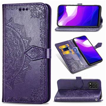 Embossing Imprint Mandala Flower Leather Wallet Case for Xiaomi Mi 10 Lite - Purple