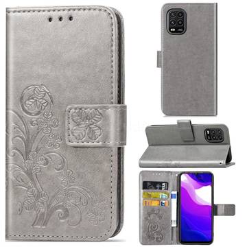 Embossing Imprint Four-Leaf Clover Leather Wallet Case for Xiaomi Mi 10 Lite - Grey