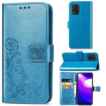 Embossing Imprint Four-Leaf Clover Leather Wallet Case for Xiaomi Mi 10 Lite - Blue