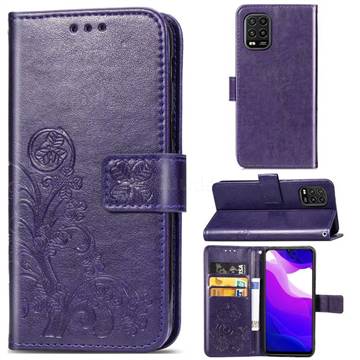 Embossing Imprint Four-Leaf Clover Leather Wallet Case for Xiaomi Mi 10 Lite - Purple